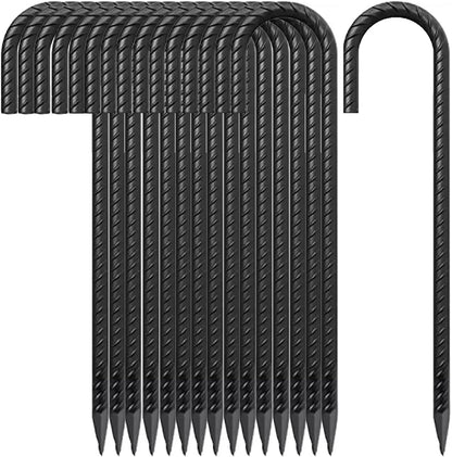 12 Inch Rebar Stakes J Hook Ground Stakes,16-Pack Fence Stakes Metal Tent Stakes for Tents