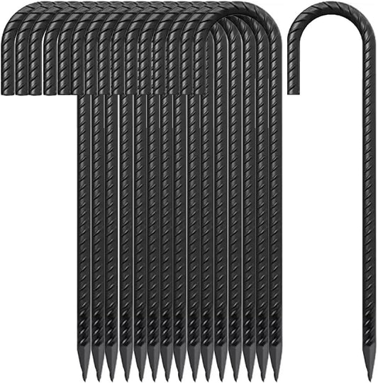 12 Inch Rebar Stakes J Hook Ground Stakes,16-Pack Fence Stakes Metal Tent Stakes for Tents