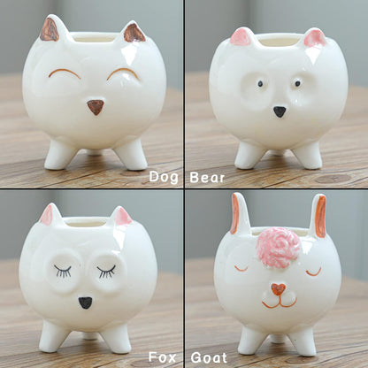 ARTKETTY 8 Pcs Succulent Pots with Drainage, Small Cartoon Animal Planters Ceramic Planter Pot for