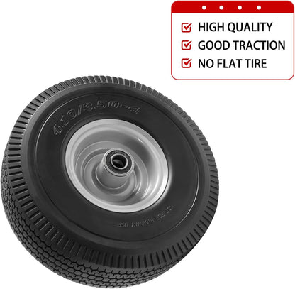 10" Solid Tire Replacement 4.10/3.50-4 Flat Free Tire and Wheel for Garden Carts, Hand Trucks