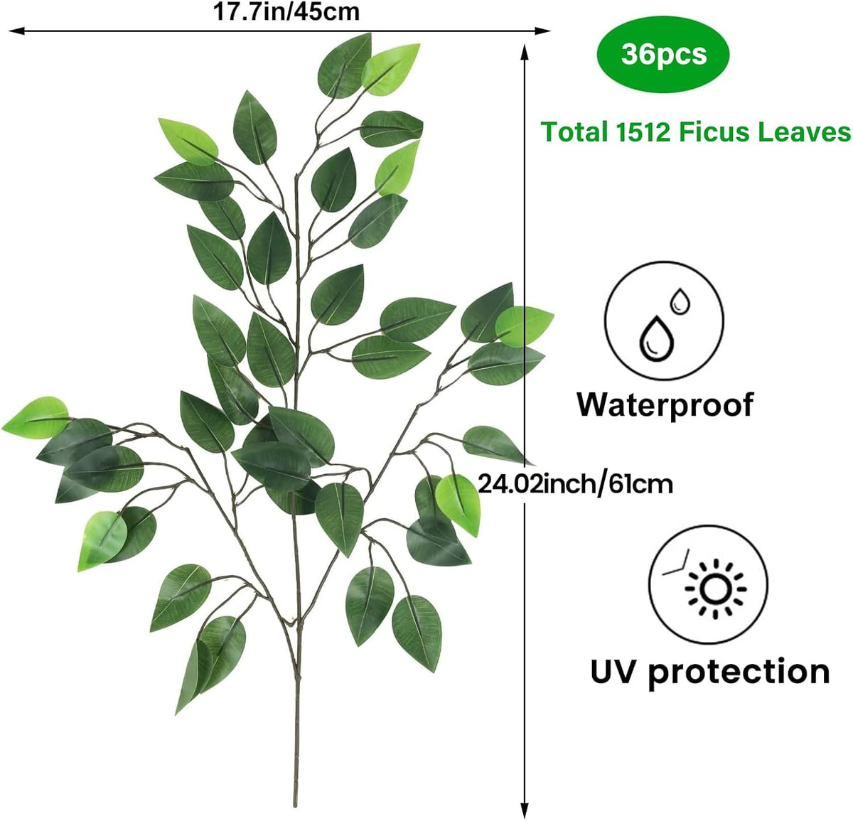 GTIDEA 36PCS Artificial Ficus Leaves Branches Faux Ficus Tree Branches Artificial Greenery Stems