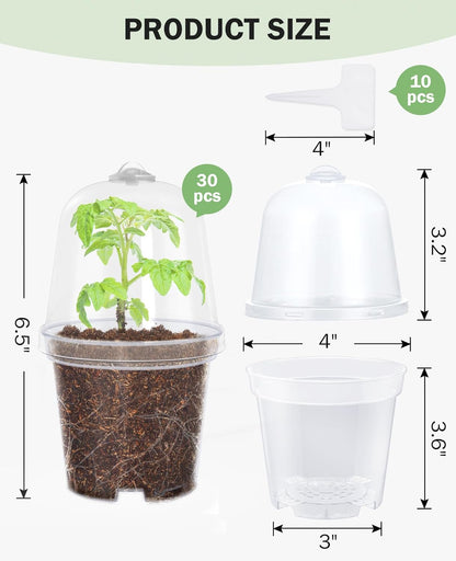 homenote Clear Nursery Pots for Plants,4 Inch Plant Pot for Planting with Humidity Domes Plastic