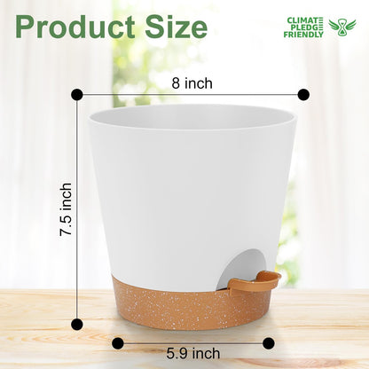 8-Inch Plant Pots, Self-Watering Planters with Drainage Holes & Saucers for Indoor and Outdoor