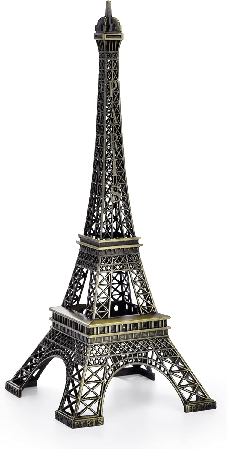 ESHATO Bronze Metal Eiffel Tower Statue, 10inch Decorative Figurine Replica Stand Holder for Cake