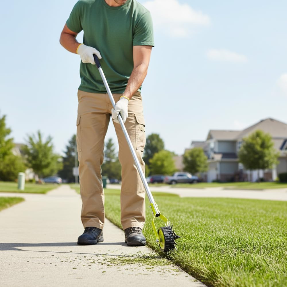 58-Inch Manual Edger Lawn Tool, Wheel Rotary Edger with Adjustable 4-Section Stainless Steel Handle