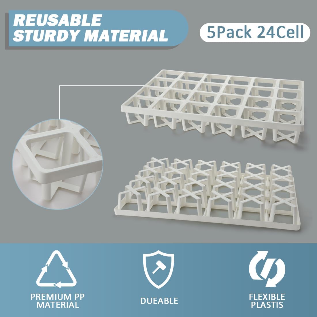 5 Pack Planting Pots Moving Trays for 3 inch(2.7 inch for Exact) Square Nursery Pots, 24 Cell Pots