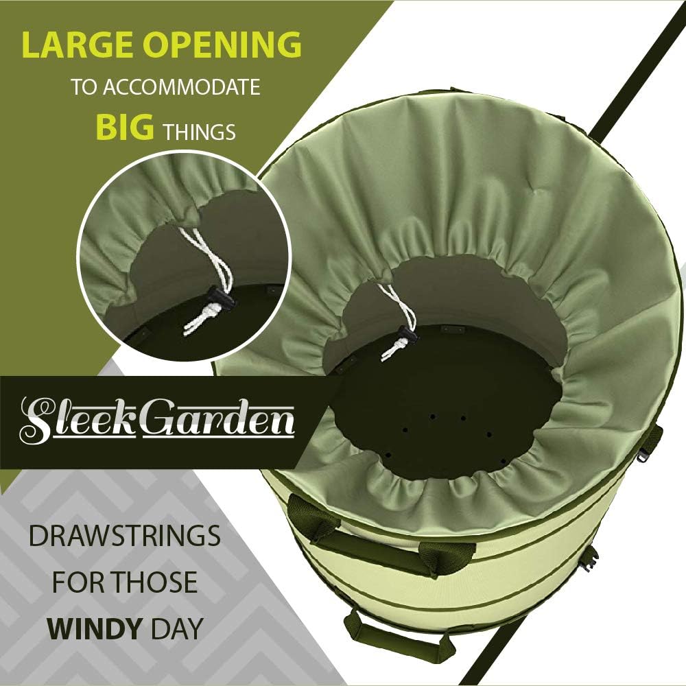 Collapsible -30 Gallon Canvas Garden Waste Bag -Pop-up Bucket Reusable Yard Leaf Bag Holder- Heavy