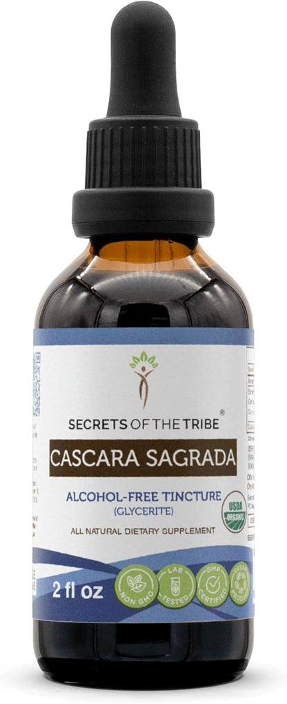 Secrets of the Tribe Cascara Sagrada USDA Organic | Alcohol-Free Extract, High-Potency Herbal Drops