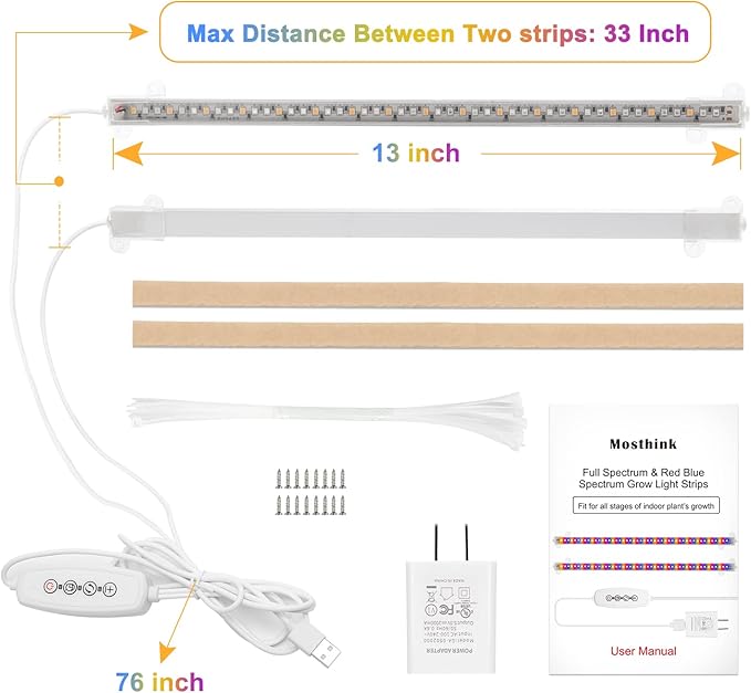 Grow Lights for Indoor Plants Full Spectrum, Grow Light Strips with Auto Timer 3/6/12 H, Plant