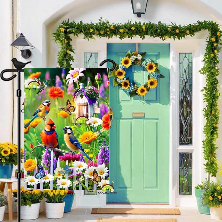 Spring Summer Humming bird garden Flag Birds Floral Garden Flags 12x18 Double Sided, small Yard