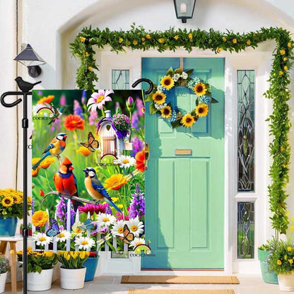 Spring Summer Humming bird garden Flag Birds Floral Garden Flags 12x18 Double Sided, small Yard