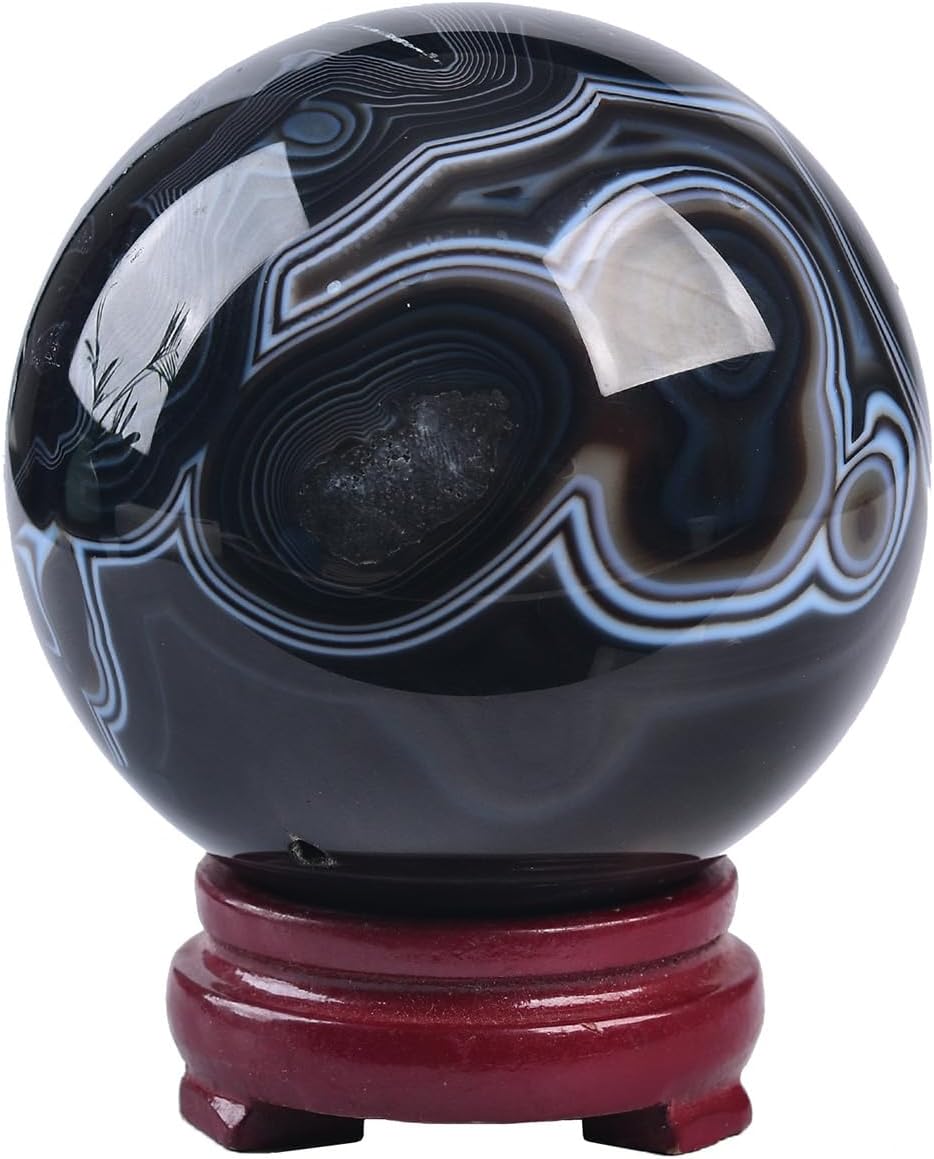 JIC Gem 3.1-3.5 inch(80-90mm) Large Black Onyx Agate Large Crystal Ball Round Healing Crystals