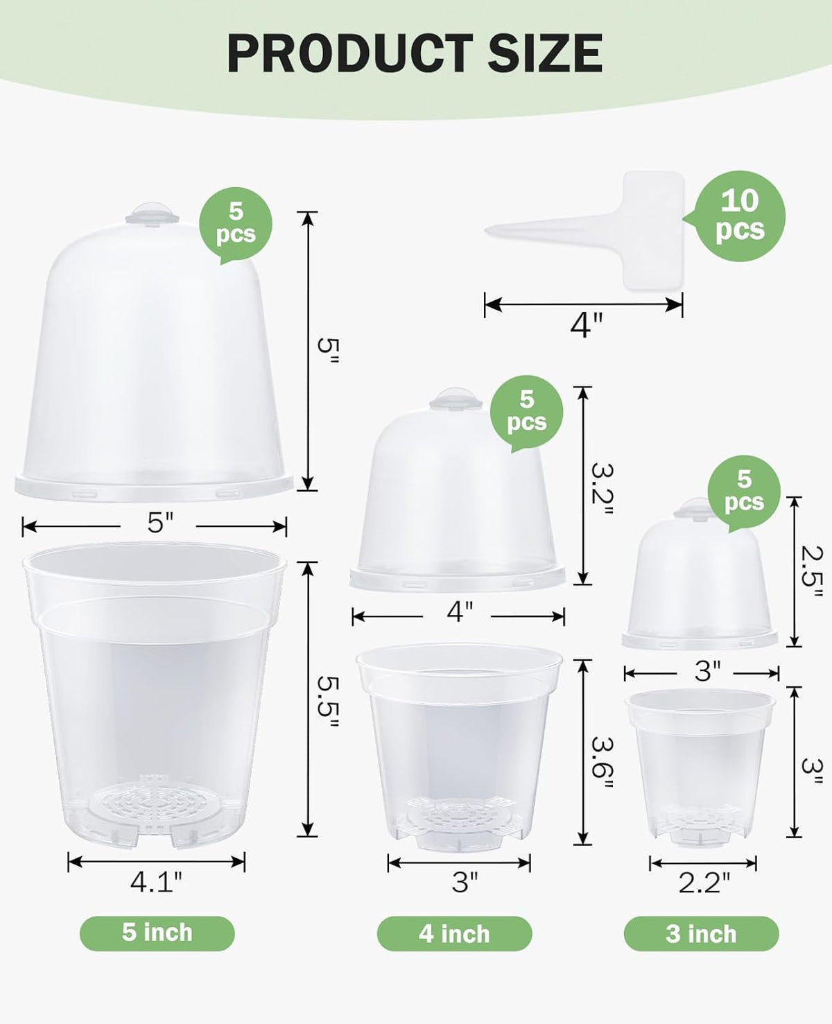 homenote Clear Nursery Pots for Plants,3/4/5 Inch Plant Pot for Planting with Humidity Domes