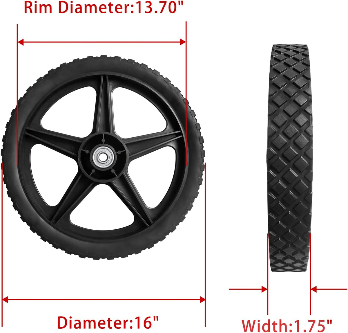 Parts Camp 16" Lawn Mower Wheels 16 x 1.75'' Spoked Plastic Wheel and Tire For Garden cart/Pressure