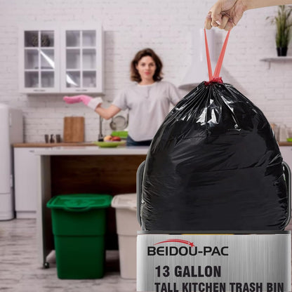 13 Gallon Trash Bags Drawstring, 50 Count Bulk, Black & Unscented Garbage Bags, Multi-purpose Tall