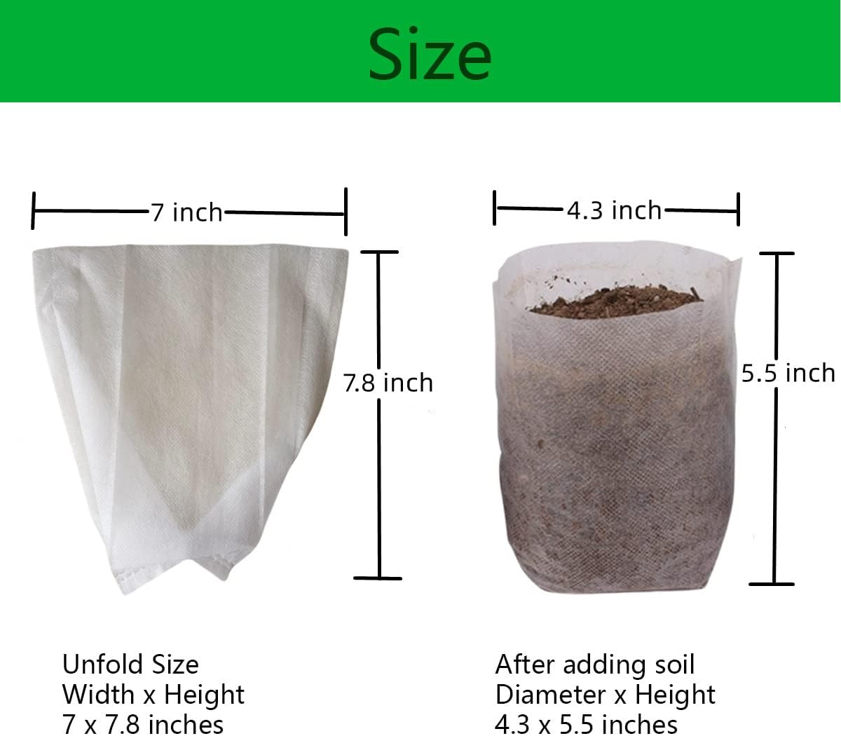 gardtree Plant Nursery Bags 7” x 7.87” 150PCS, Non-Woven Biodegradable Plant Grow Bags Fabric