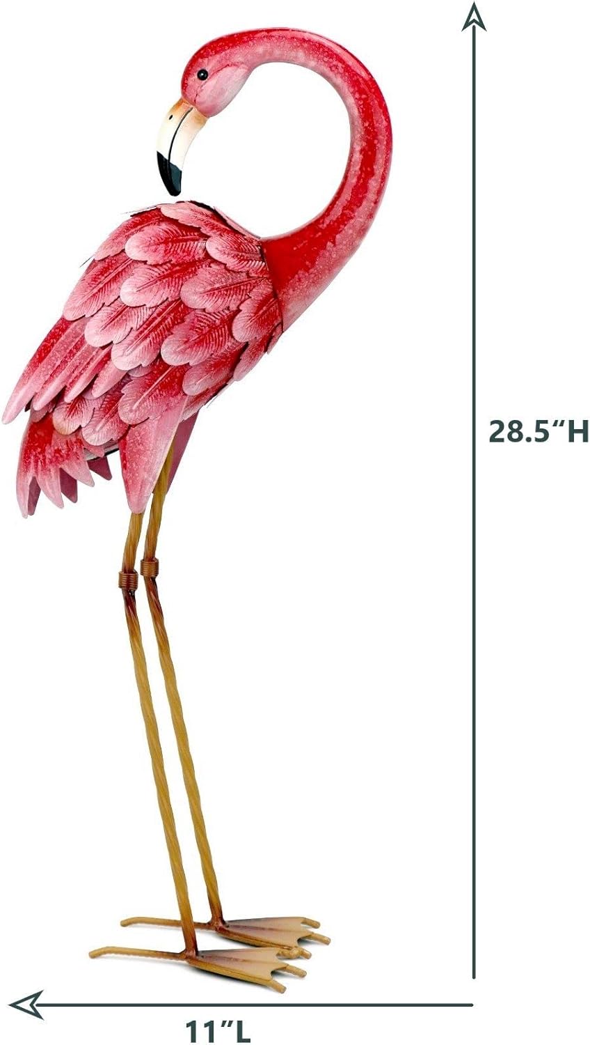 Shorayn Garden Statues Flamingo Sculptures Metal Yard Art, Pink Bird Art Outdoor Backyard Decor