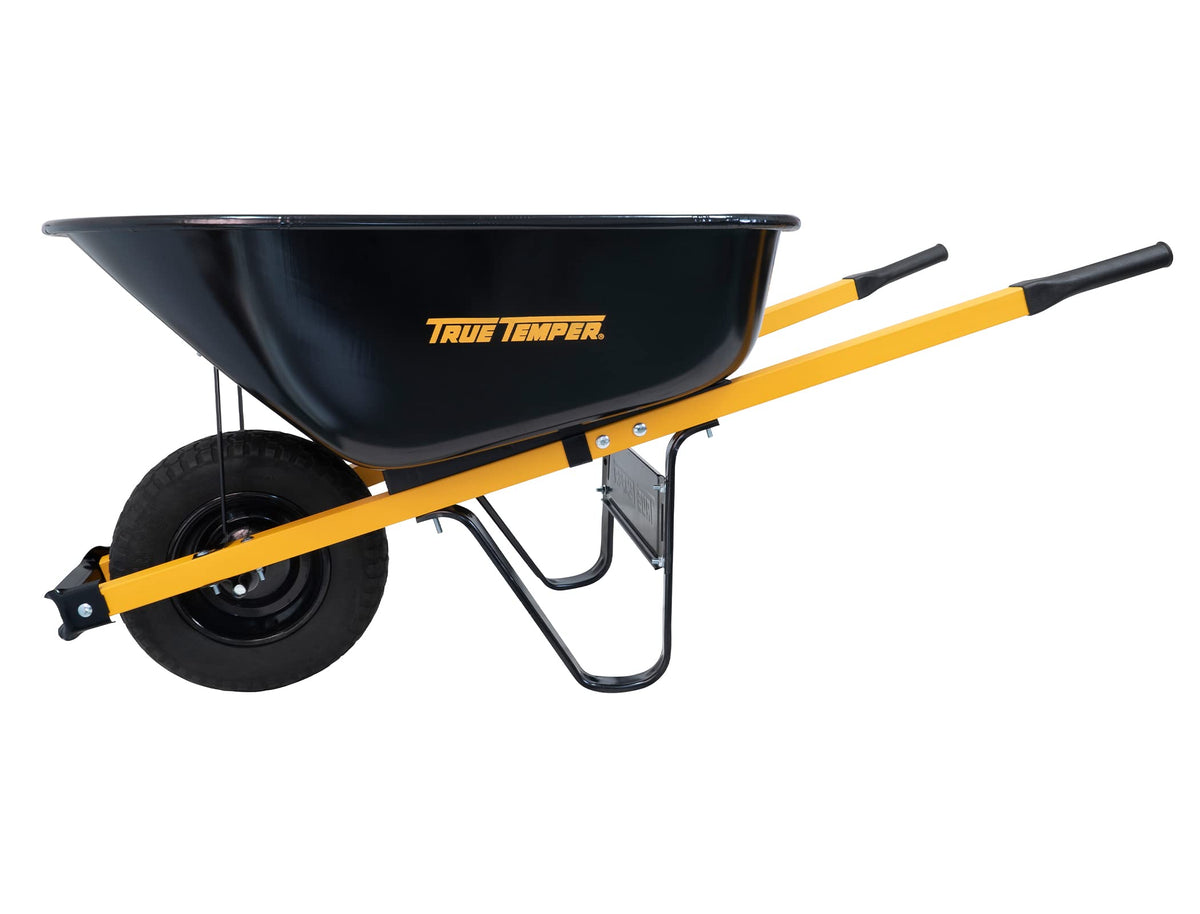 True Temper Steel Wheelbarrow with Never Flat Tire & Steel Handles, 6 Cu. Ft