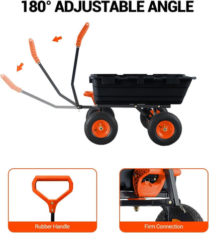 800Lb Heavy-Duty Poly Dump Garden Cart with Steel Frame, Utility Wagon with 10" Tires & Quick-Tilt
