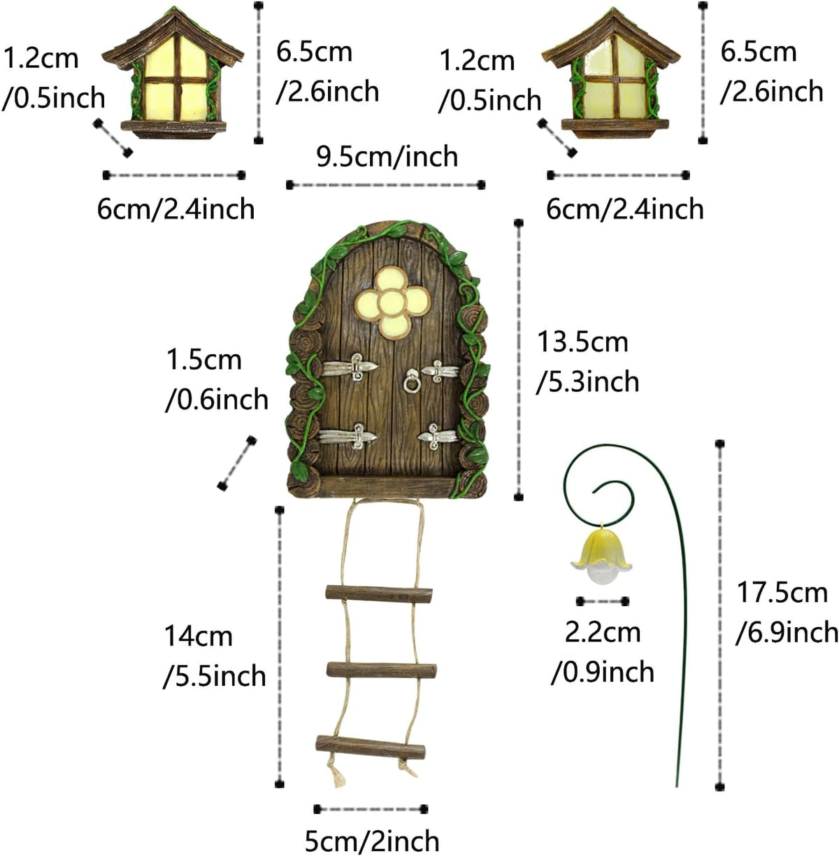 Fairy Door and Windows Garden Kit Accessories Outdoor, Glow in Dark Gnome House for Tree, Lawn Yard