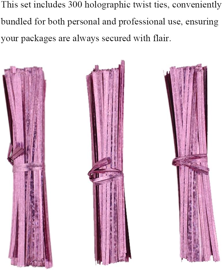 HAHIYO 300Pcs 4inches Holographic Pink Metal Twist Ties Bread Candy Coffee Bag Ties Plant Garden