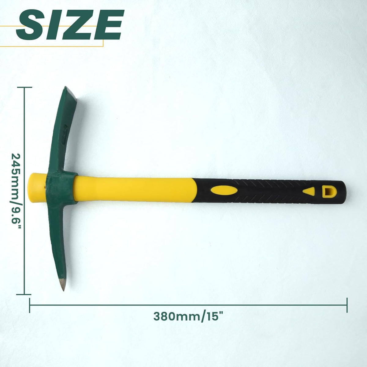 15 Inches Pick Mattock Hoe, Heavy Duty Forged Weeding Mattock Hoe with Fiberglass Handle, Garden