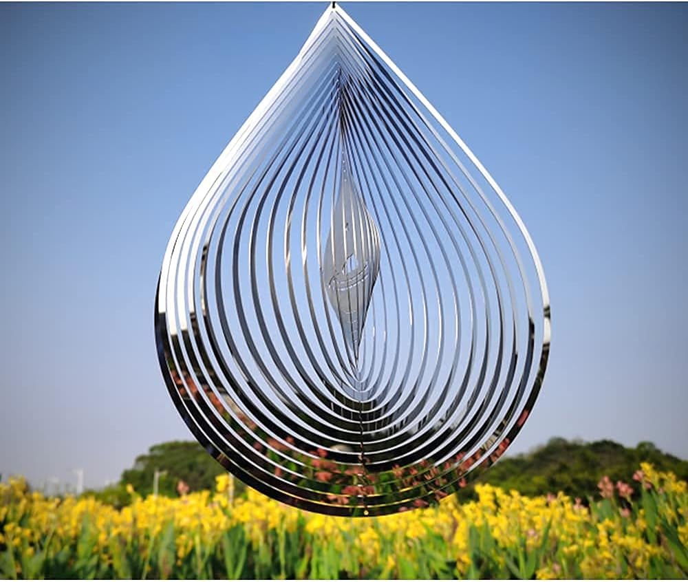 Wind Spinner 3D Water Droplets Shape Highly Reflective Stainless Steel Metal Outdoor Garden
