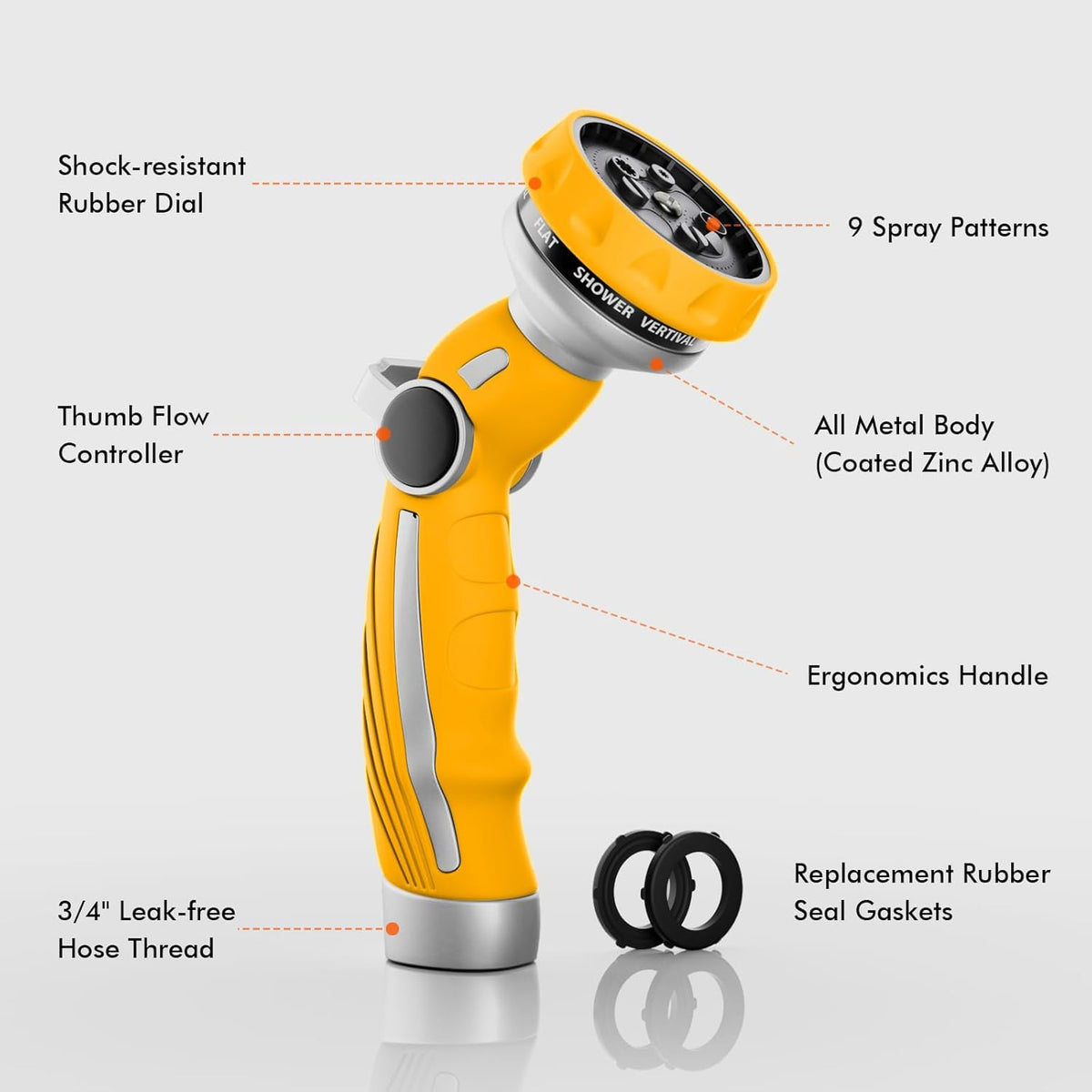 RESTMO Hose Nozzle Heavy Duty, Metal Water Hose Sprayer for Garden, 9 Spray Patterns | High