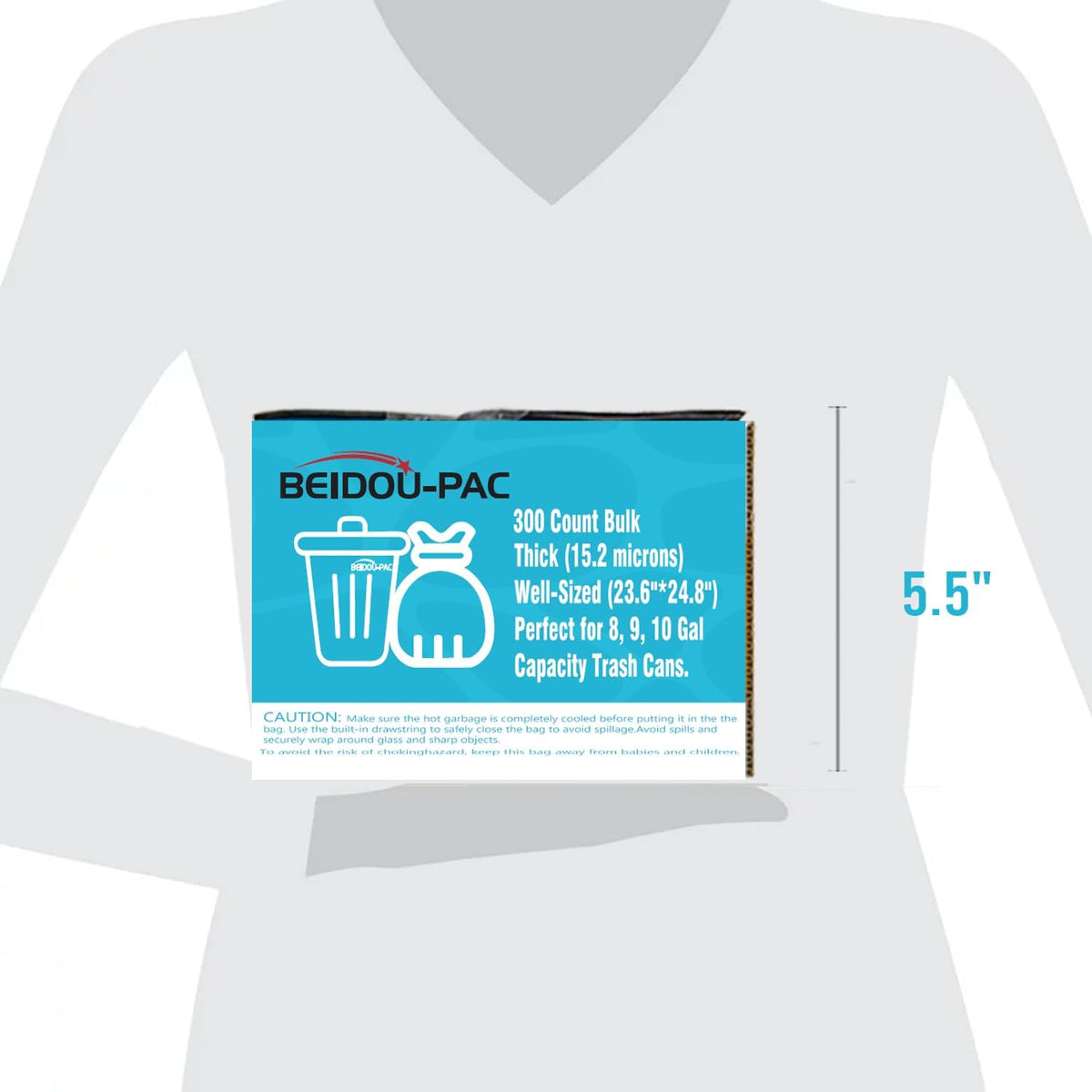 8-10 Gallon Trash Bags Drawstring, 300 Count Bulk, Black & Unscented Multi-purpose Garbage Bags for