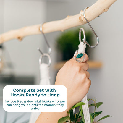 Nook Theory 4-Pack Macrame Plant Hangers with 8 Hooks - Hanging Planters for Indoor Plants, Boho