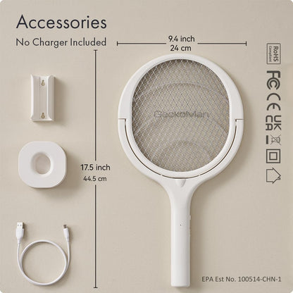 GeckoMan Rotating Head Electric Fly Swatter Racket Rechargeable Bug Zapper Racket Bug Zapper Indoor
