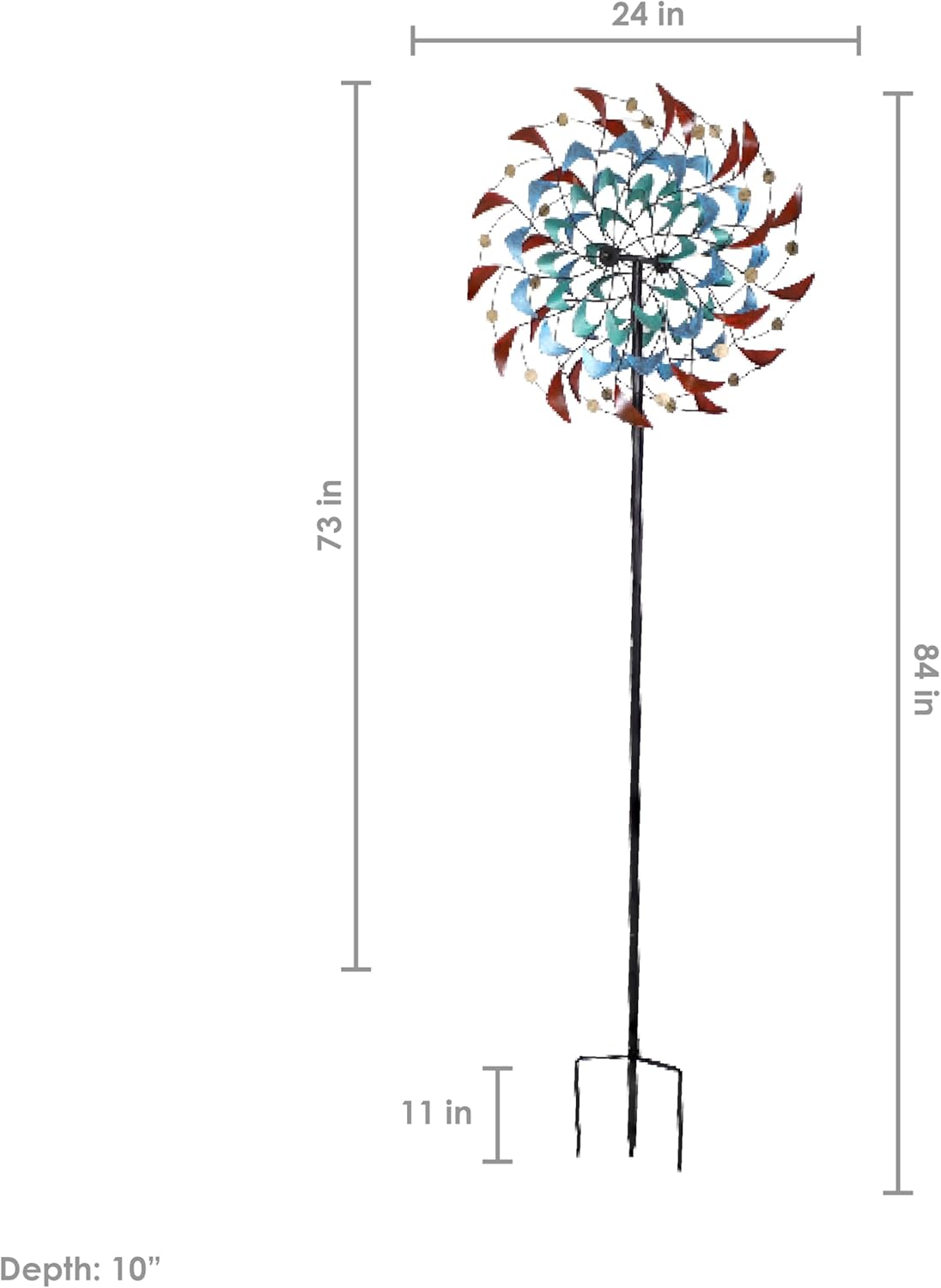 Sunnydaze Rainbow Breezes Metal Garden Wind Spinner - Removable Pole Sections for Adjustable Height