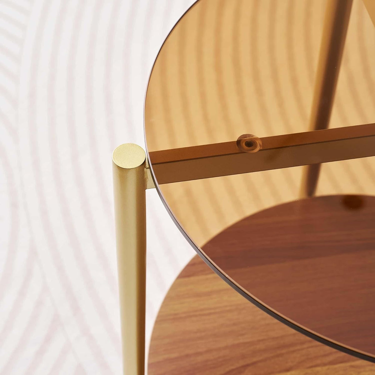 Round Glass End Table, Mid-Century Modern Design Sofa Table for Living Room, D18 x H23, 2-Tier