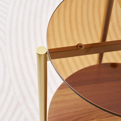 Round Glass End Table, Mid-Century Modern Design Sofa Table for Living Room, D18 x H23, 2-Tier