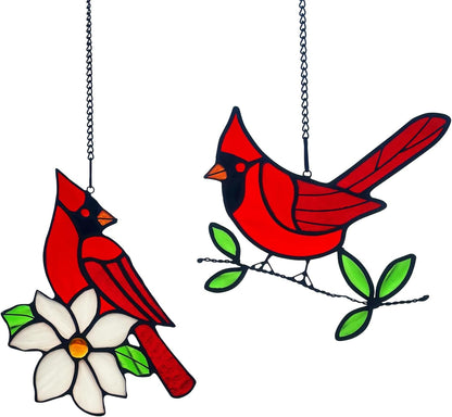 2 Packs Stained Glass Red Cardinal Memorial Gifts for Women, Stained Glass Window Hanging, Red