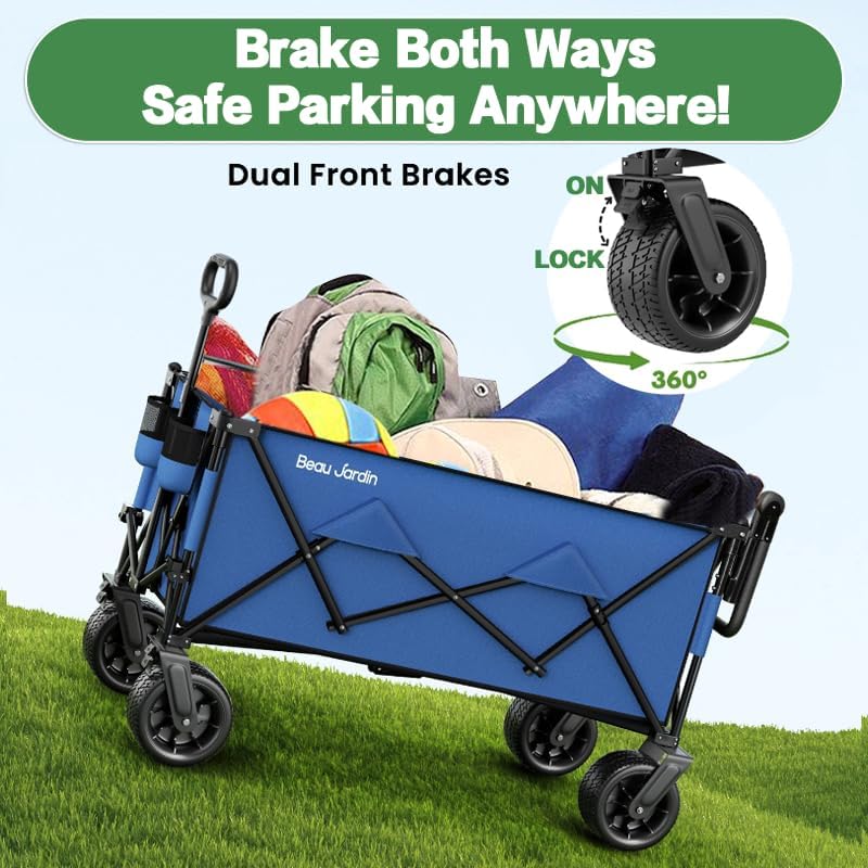 BEAU JARDIN Folding Push & Pull Beach Wagon 500 lbs Collapsible Foldable Wagons with Push Handle