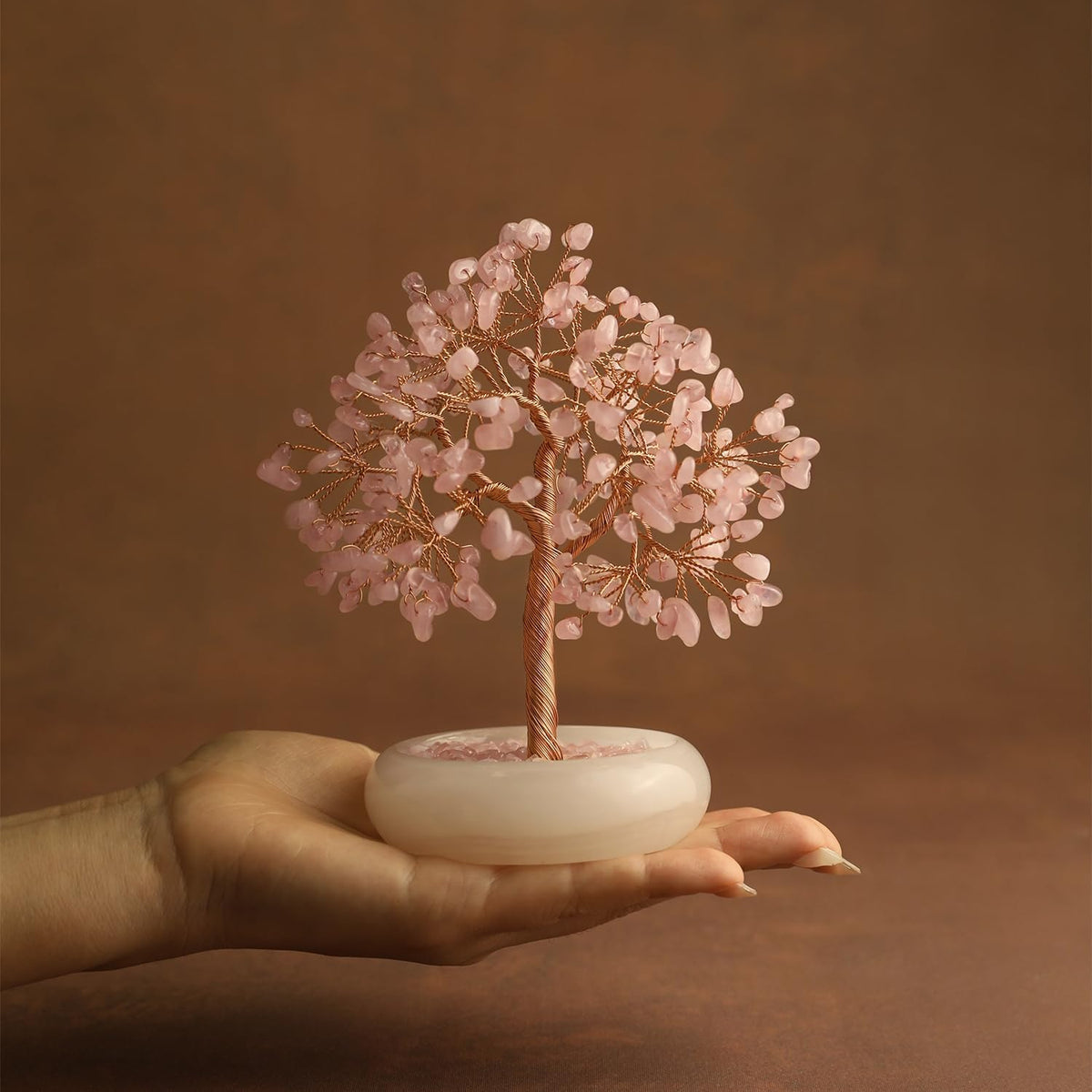 Rose Quartz Crystal Trees of Life for Home Office Desk Deco, Bonsai Tree, Chakra Healing Crystals