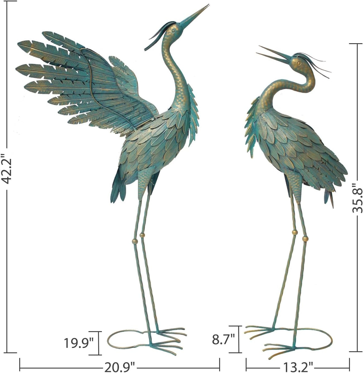 Crane Statues for Outdoor, Metal Heron Garden Statues Bird Yard Art, Standing Sculptures for Yard