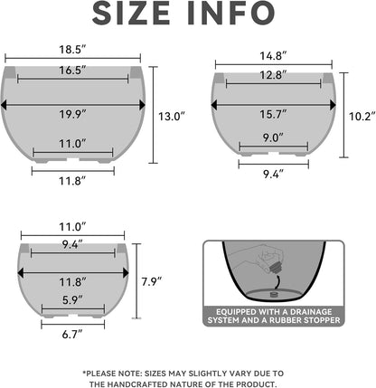 Kante 19.9",15.7",11.8" Dia Round Concrete Planter Set of 3, Outdoor/Indoor Large Bowl Plant Pots