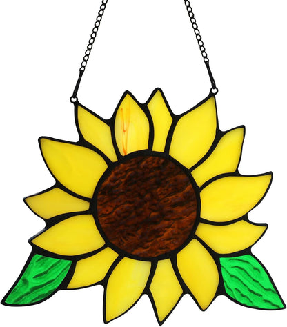 Sunflowers Gifts Stained Glass Window Hanging,Handmade Sunflower Kitchen Decor Suncatcher for
