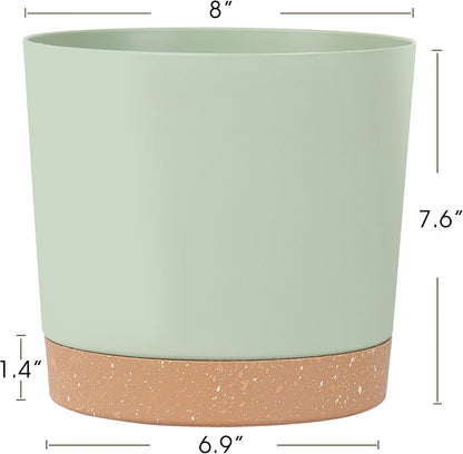 kubvici 8'' Plastic Flower Planter Pots Set of 2 Indoor Outdoor Planters with Drainage Saucer for