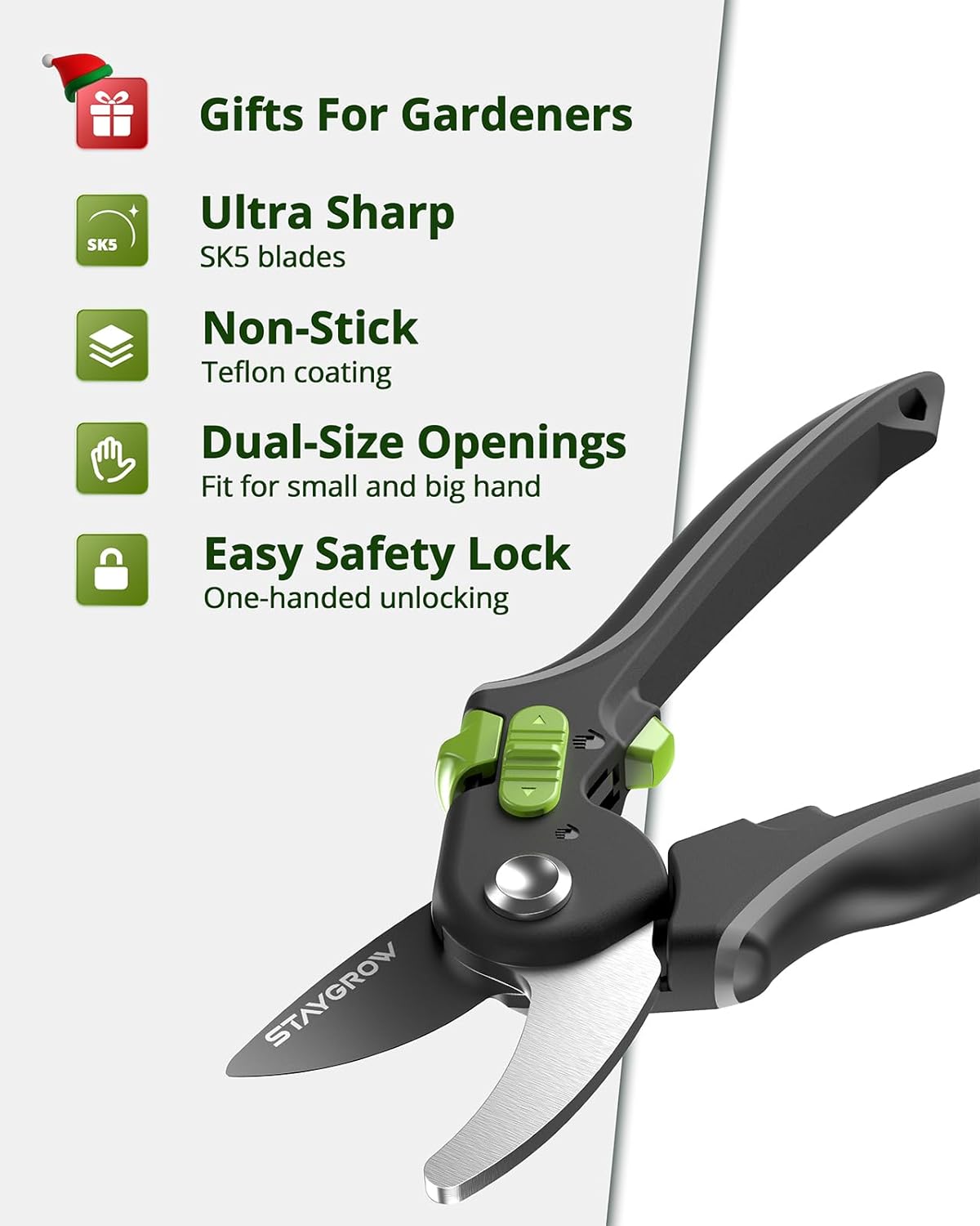 Pruning Shears for Gardening 2 Pack, 8.5" Bypass Garden Clippers and 6.5" Curved Garden Shears