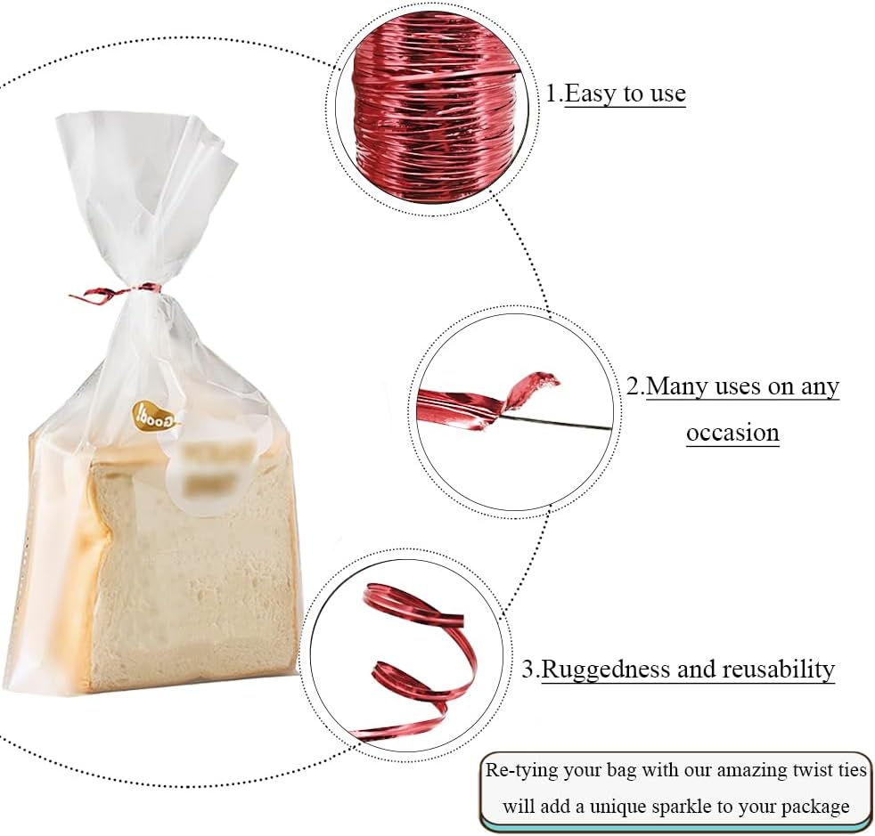 HAHIYO 350Yards/1050Feet/320M Red Metal Twist Ties for Bread Candy Coffee Plant Garden Cellophane