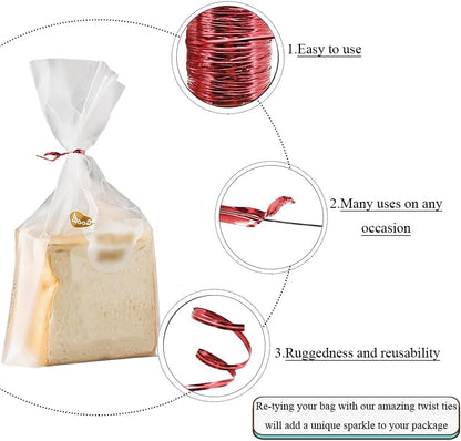 HAHIYO 350Yards/1050Feet/320M Red Metal Twist Ties for Bread Candy Coffee Plant Garden Cellophane