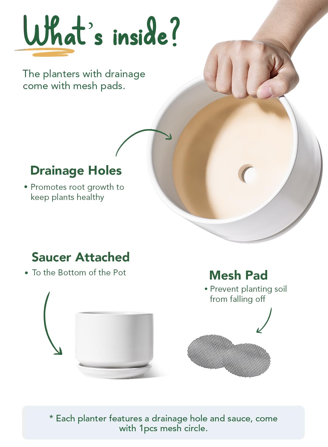 LE TAUCI Ceramic Pots for Plants, 6.8 Inch Plant Pots with Drainage Hole & Saucer, Modern Planter