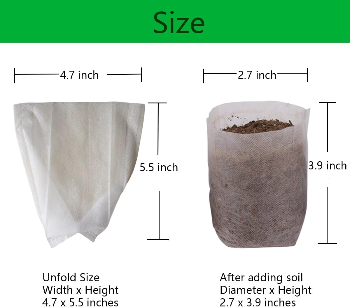 gardtree Plant Nursery Bags 4.7 * 5.5 inches 200PCS, Non-Woven Plant Grow Bags Fabric Seedling