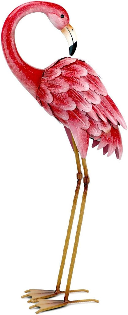 Shorayn Garden Statues Flamingo Sculptures Metal Yard Art, Pink Bird Art Outdoor Backyard Decor