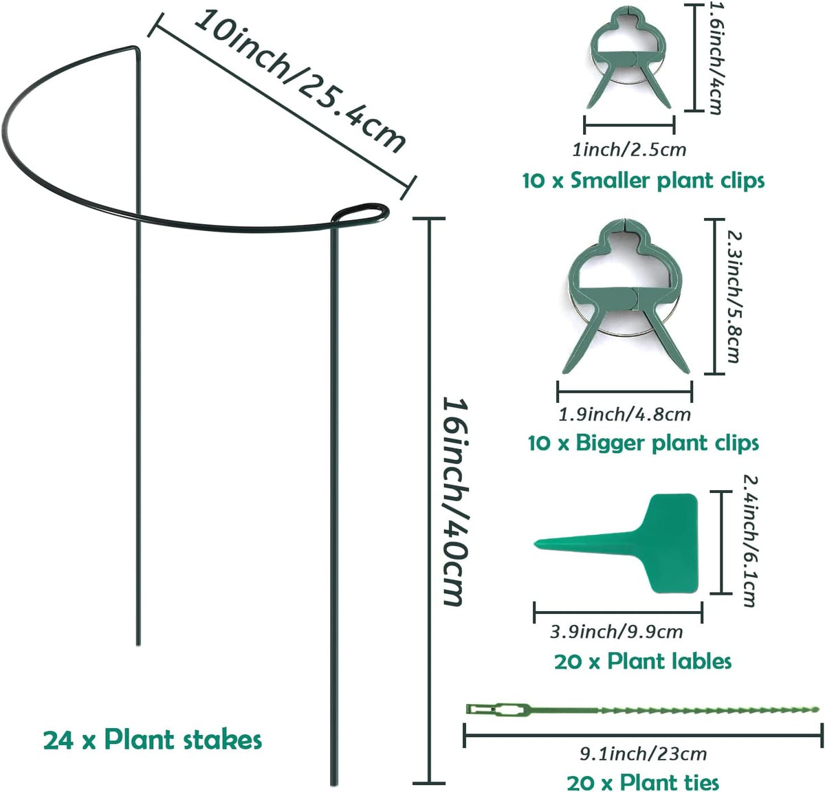 24 Pack Plant Support Stake, Half Round Metal Garden Plant Stake, Green Plant Support Ring, Border