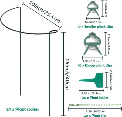 24 Pack Plant Support Stake, Half Round Metal Garden Plant Stake, Green Plant Support Ring, Border