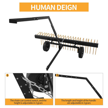 60 Inch ATV Tow Behind Durable Corrosion Resistant Steel Pine Straw Rake